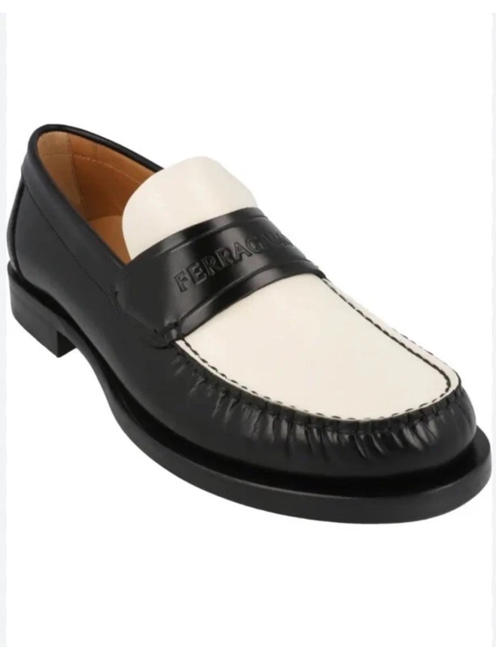 Salvatore Ferragamo Fillmore 10.5 Men’s Black and White Penny Loafers